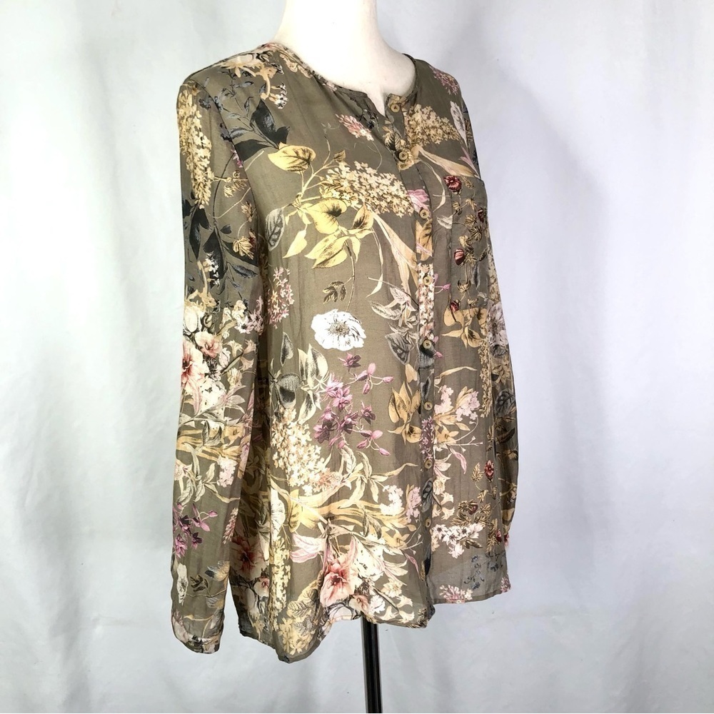Massimo Dutti shirt sheer button down blouse cotton mulberry silk floral 6 - Picture 12 of 12
